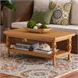 Pemberly Row Natural Rattan Coffee Table with Braided Detail and Open Shelf