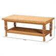 Pemberly Row Natural Rattan Coffee Table with Braided Detail and Open Shelf