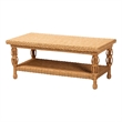 Pemberly Row Natural Rattan Coffee Table with Braided Detail and Open Shelf