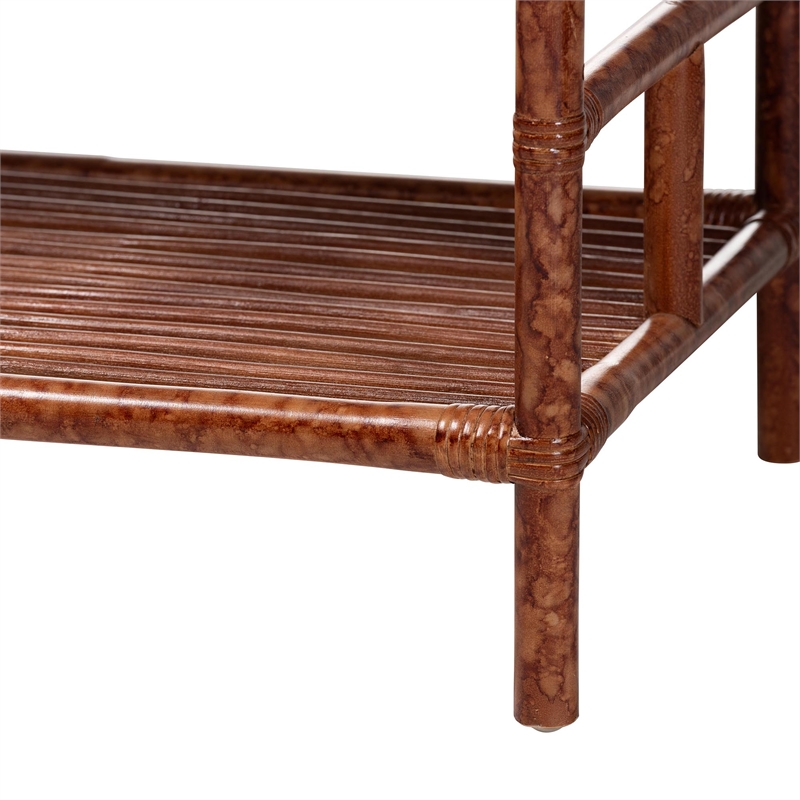 Pemberly Row Marbled Tortoise Rattan Console Table with 3 Drawers