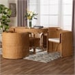 Pemberly Row Natural Rattan 5-Piece Barrel Chair Dining Set with Round Table