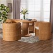 Pemberly Row Natural Rattan 5-Piece Barrel Chair Dining Set with Braided Table