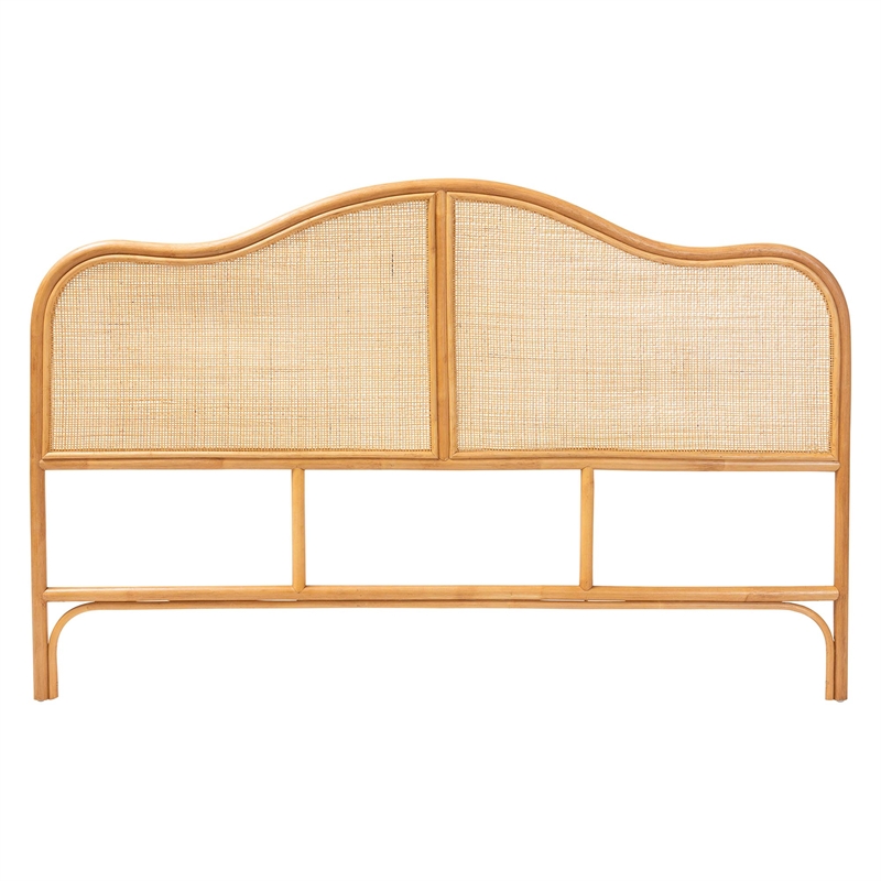 Pemberly Row Natural Rattan Arched Queen Standalone Headboard with Woven Panel