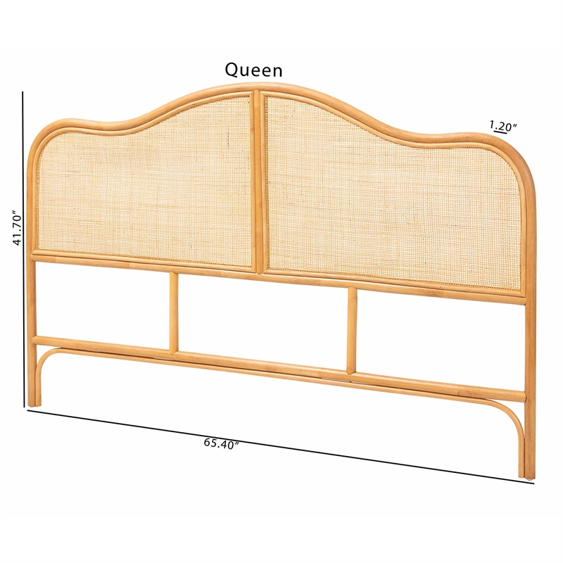 Pemberly Row Natural Rattan Arched Queen Standalone Headboard with Woven Panel