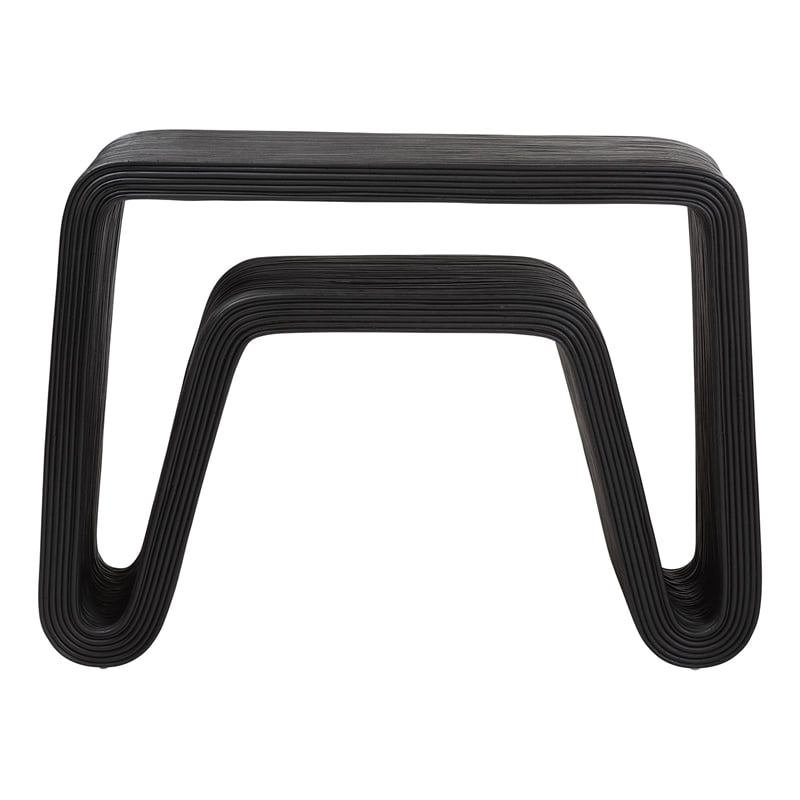 Pemberly Row Black Rattan Waterfall Console Table with Hairpin Legs