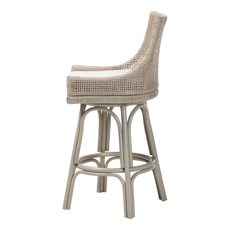 Pemberly Row Grey Rattan 360 Swivel Bar Stool with Wingback Design