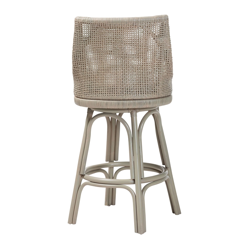 Pemberly Row Grey Rattan 360 Swivel Bar Stool with Wingback Design