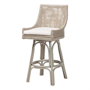 Pemberly Row Grey Rattan 360 Swivel Bar Stool with Wingback Design