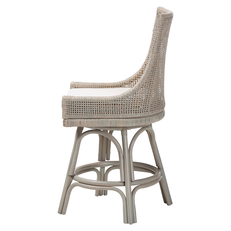 Pemberly Row Grey Rattan 360 Swivel Counter Stool with Wingback Design