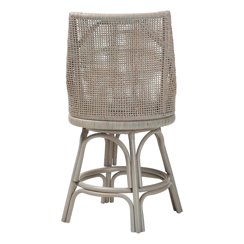 Pemberly Row Grey Rattan 360 Swivel Counter Stool with Wingback Design