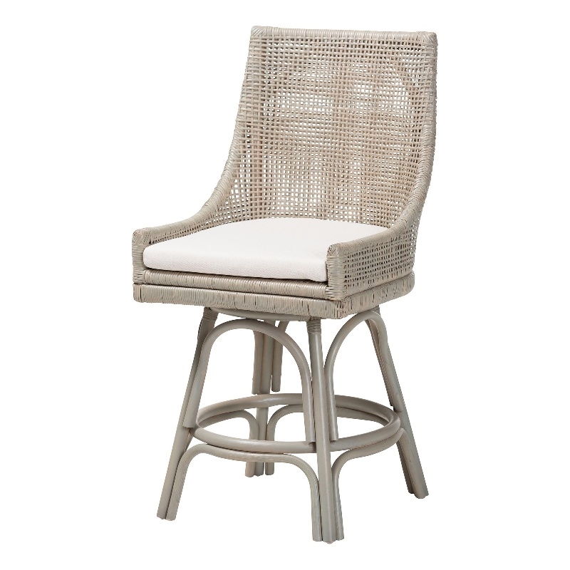 Pemberly Row Grey Rattan 360 Swivel Counter Stool with Wingback Design