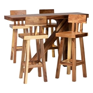 Pemberly Row Solid Suar Wood 5-Piece Bar-Height Dining Set with 4 Stools