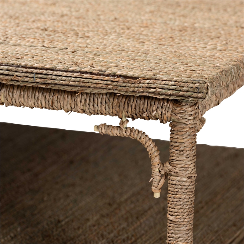 Pemberly Row Handwoven Seagrass Square Coffee Table with Lower Shelf