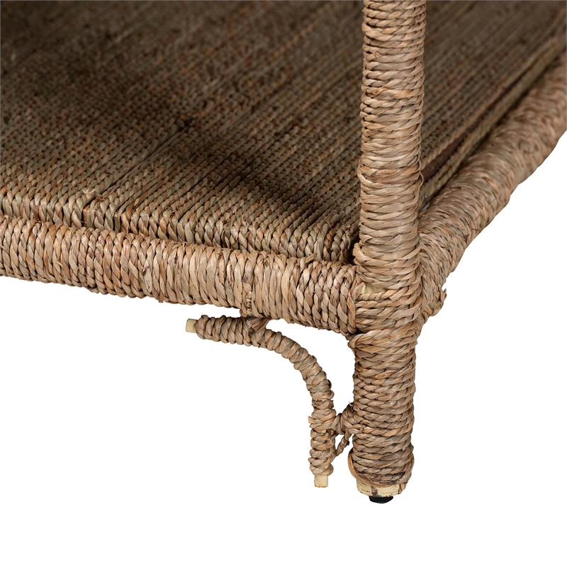 Pemberly Row Handwoven Seagrass Square Coffee Table with Lower Shelf