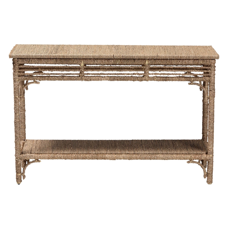 Pemberly Row Handwoven Seagrass Console Table with Openwork Border