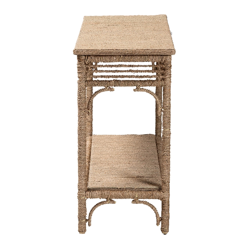 Pemberly Row Handwoven Seagrass Console Table with Openwork Border