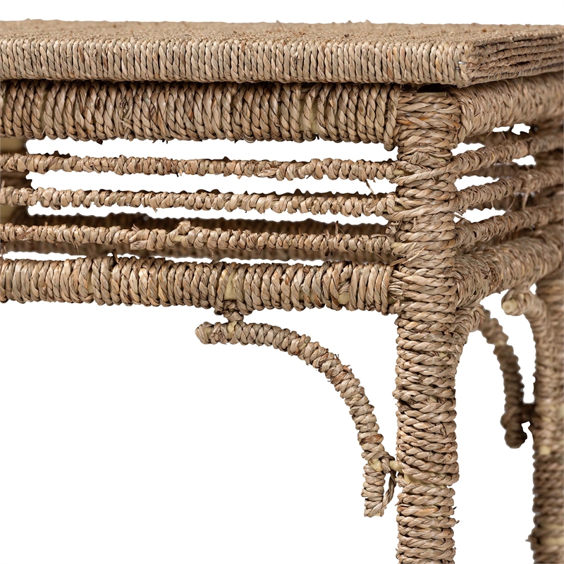 Pemberly Row Handwoven Seagrass Console Table with Openwork Border