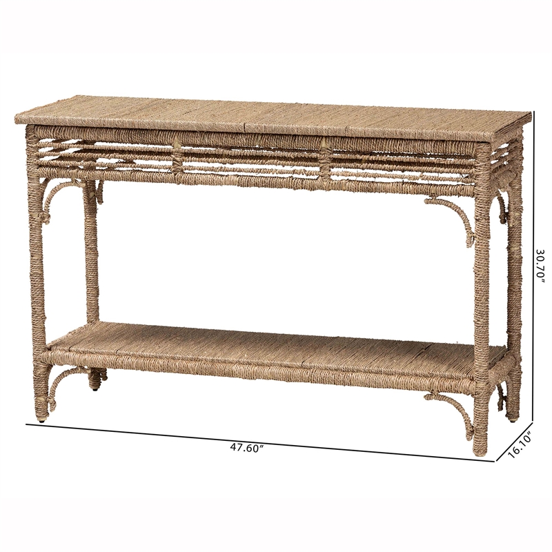 Pemberly Row Handwoven Seagrass Console Table with Openwork Border