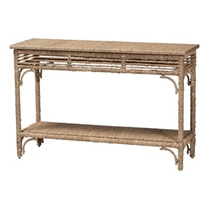 Pemberly Row Handwoven Seagrass Console Table with Openwork Border
