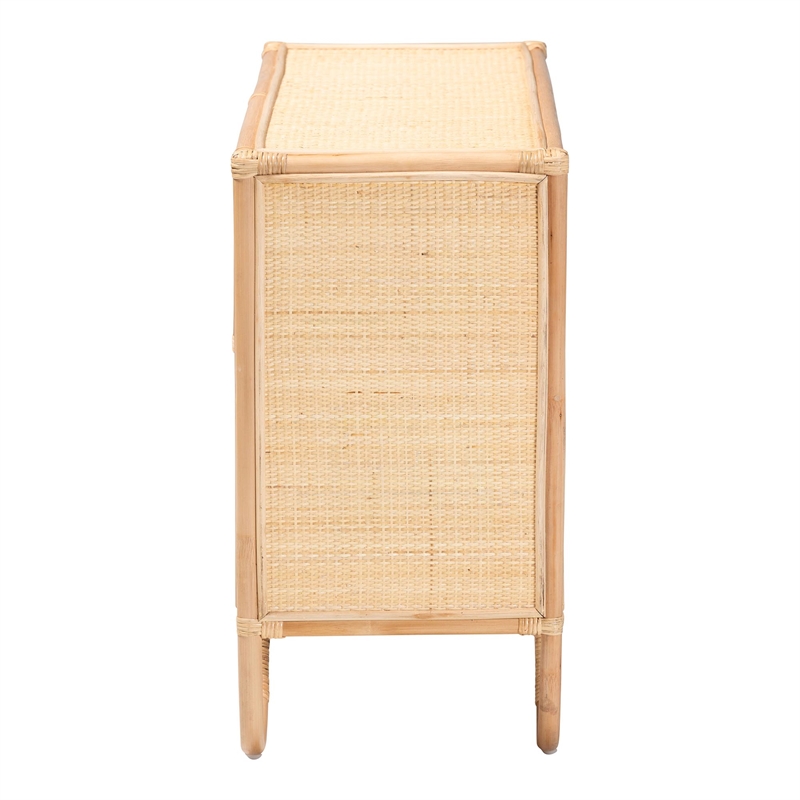 Pemberly Row Natural Rattan 2-Shelf Storage Cabinet with Curved Legs