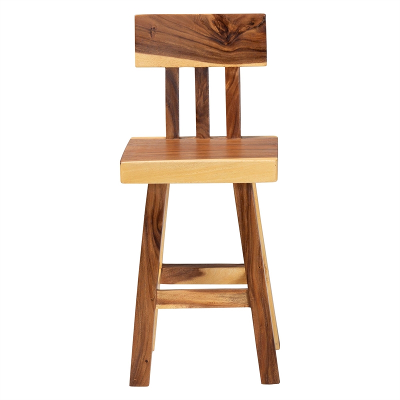 Pemberly Row Solid Suar Wood Hand-Carved Counter Stool with Footrest
