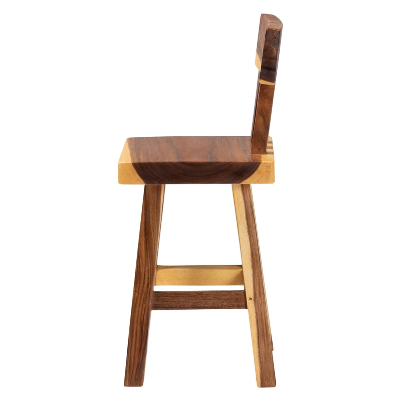 Pemberly Row Solid Suar Wood Hand-Carved Counter Stool with Footrest