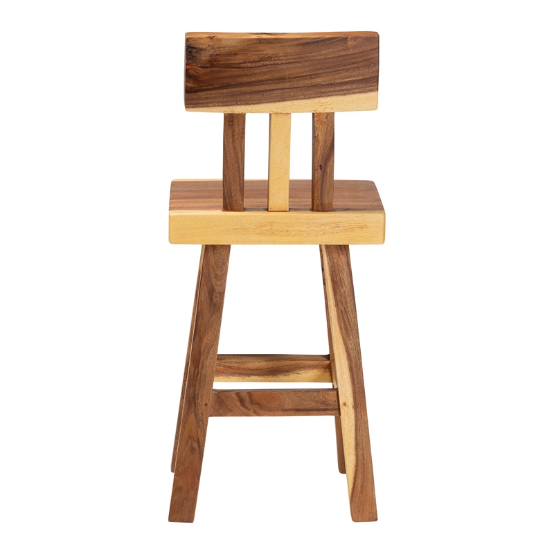 Pemberly Row Solid Suar Wood Hand-Carved Counter Stool with Footrest