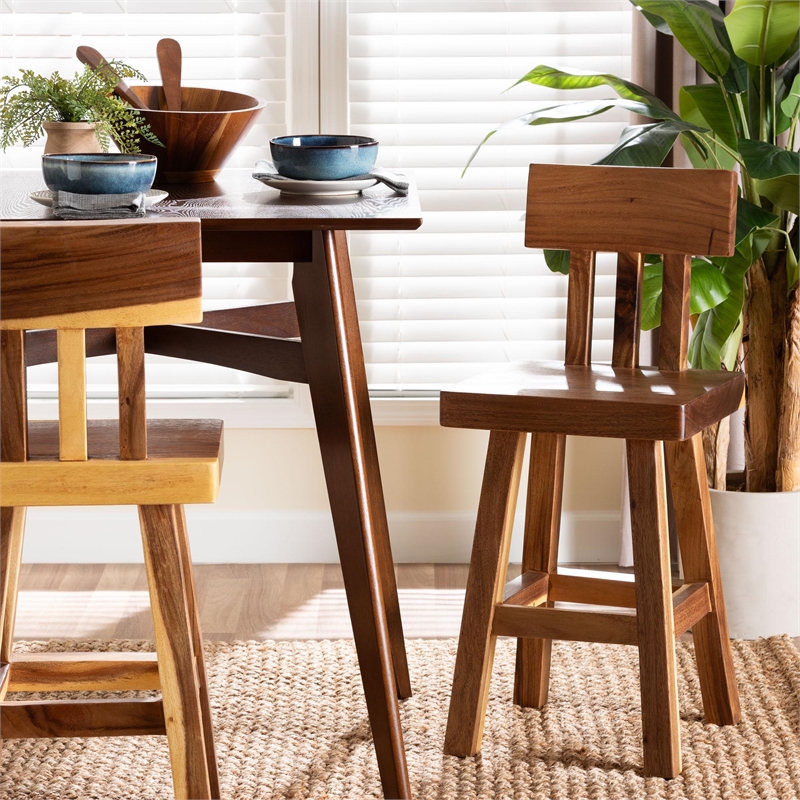 Pemberly Row Solid Suar Wood Hand-Carved Counter Stool with Footrest