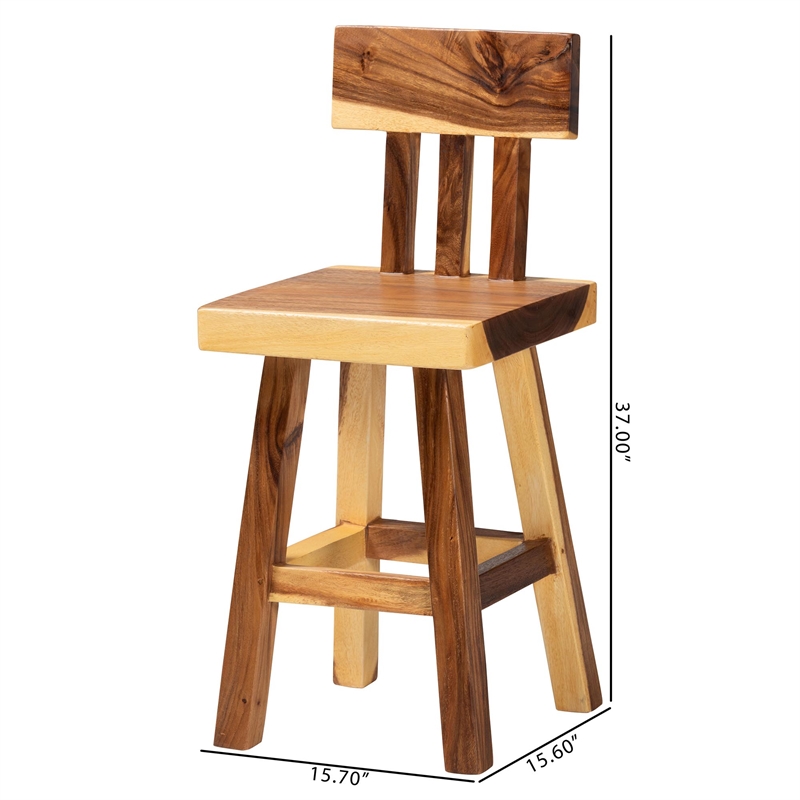 Pemberly Row Solid Suar Wood Hand-Carved Counter Stool with Footrest
