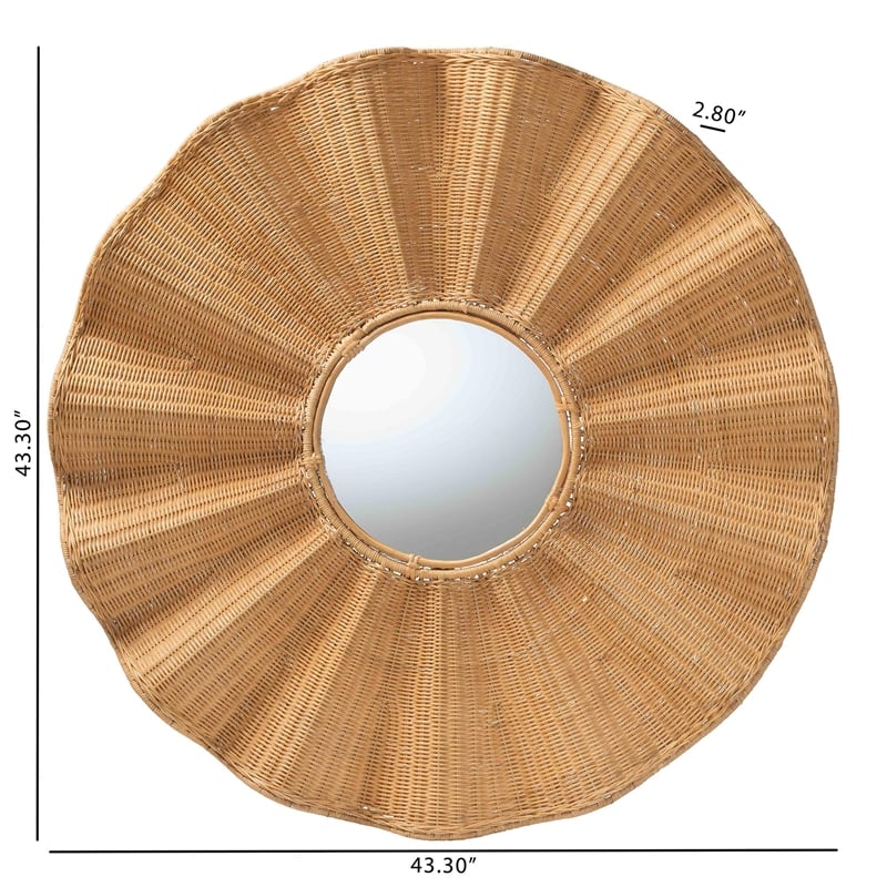 Pemberly Row Natural Rattan Round Wall Mirror with Scalloped Frame