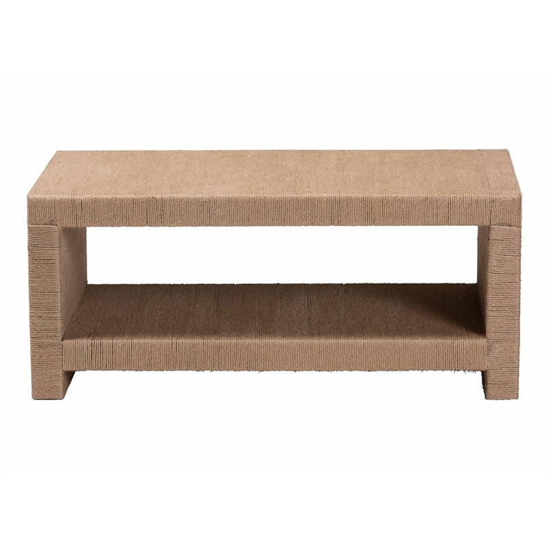 Pemberly Row Handwoven Jute Rectangular Coffee Table with Open Shelf