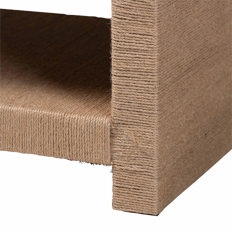 Pemberly Row Handwoven Jute Rectangular Coffee Table with Open Shelf