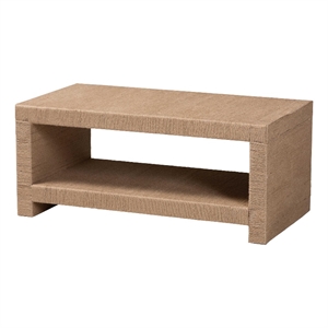 Pemberly Row Handwoven Jute Rectangular Coffee Table with Open Shelf