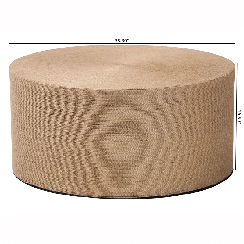 Pemberly Row Handwoven Jute Round Coffee Table with Smooth Base