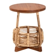 Pemberly Row Natural Rattan End Table with Basket Base and Wood Top