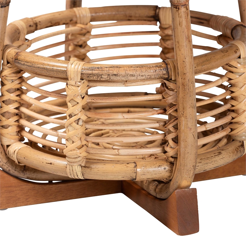 Pemberly Row Natural Rattan End Table with Basket Base and Wood Top