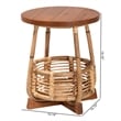 Pemberly Row Natural Rattan End Table with Basket Base and Wood Top