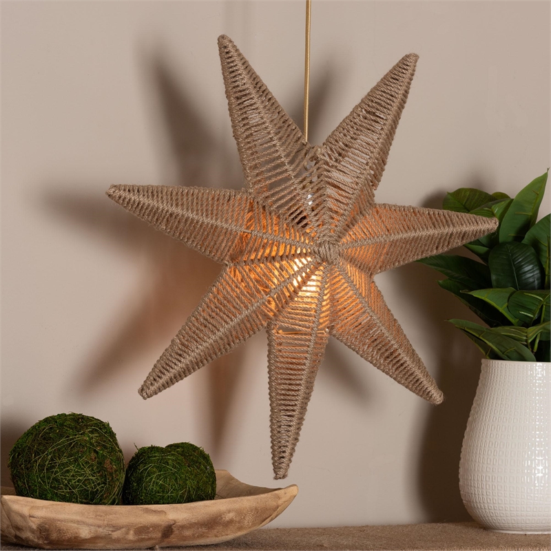 Pemberly Row Handwoven Jute 7-Point Star Pendant Lampshade for Ceiling