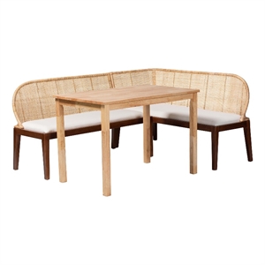 Pemberly Row 3-Piece L-Shaped Rattan Corner Dining Nook Set Seats 4