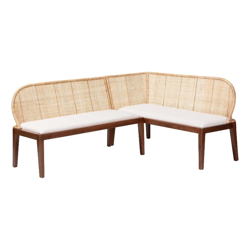 Pemberly Row 2-Piece L-Shaped Rattan Corner Bench Set with Cushions