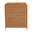 Pemberly Row Natural Rattan 4-Drawer Storage Cabinet with Wood Pulls