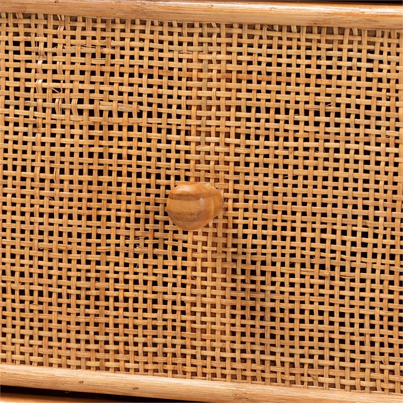 Pemberly Row Natural Rattan 4-Drawer Storage Cabinet with Wood Pulls