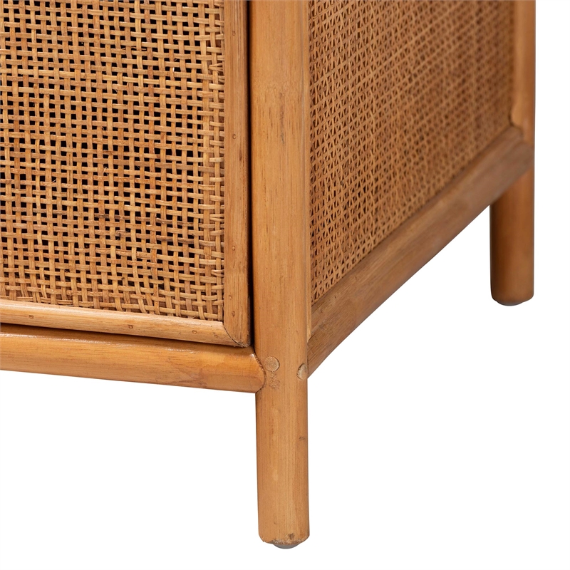 Pemberly Row Natural Rattan 4-Drawer Storage Cabinet with Wood Pulls