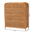 Pemberly Row Natural Rattan 4-Drawer Storage Cabinet with Wood Pulls