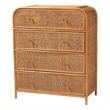 Pemberly Row Natural Rattan 4-Drawer Storage Cabinet with Wood Pulls
