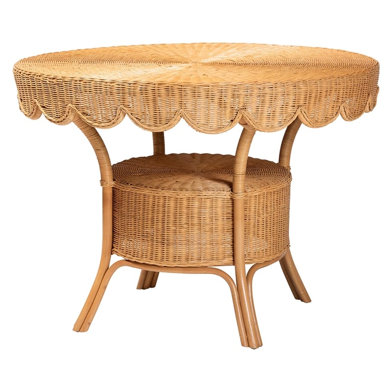 Pemberly Row 5-Piece Natural Rattan Dining Set in Honey with Scalloped Table