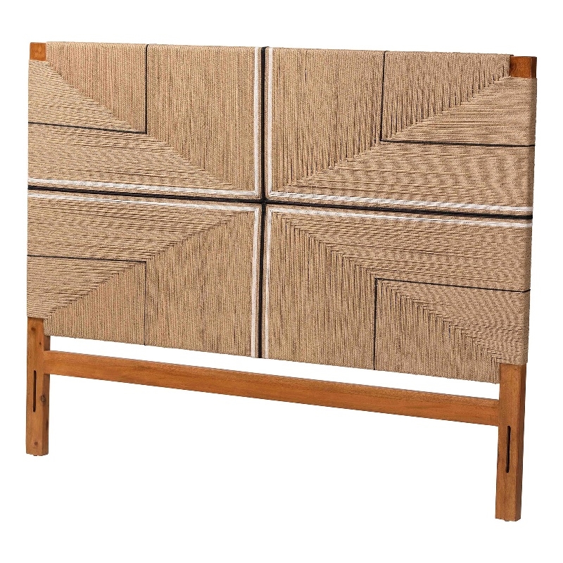Pemberly Row Mahogany Wood King Headboard with Handwoven Loom Panel