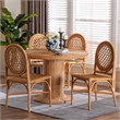Pemberly Row 5-Piece Natural Rattan Dining Set in Honey with Braided Table