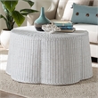 Pemberly Row White Rattan Round Coffee Table with Scalloped Base