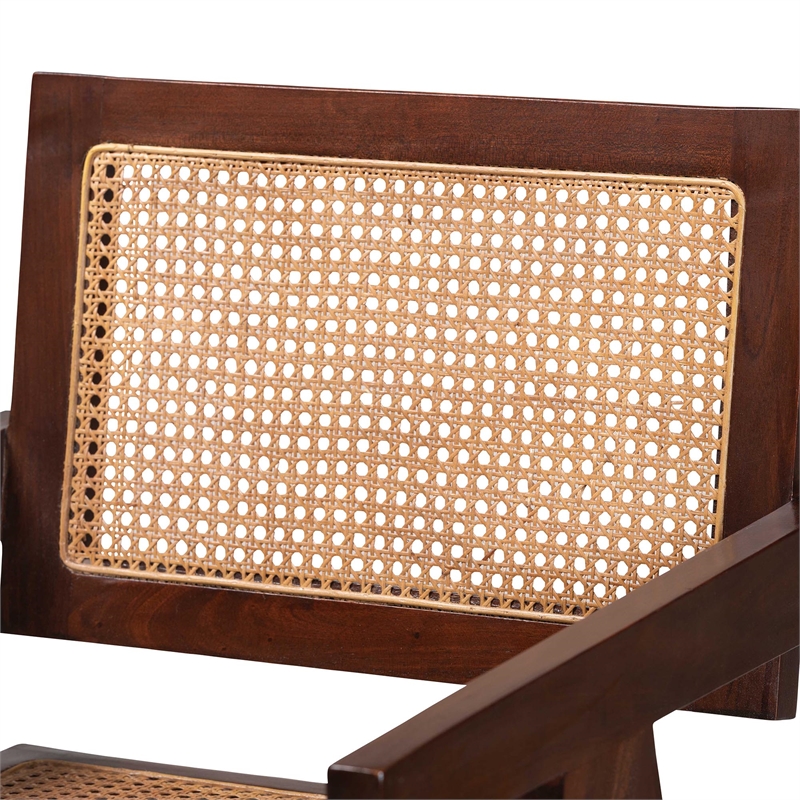 Pemberly Row Rattan Counter Stool Set of 2 with Mahogany Wood Frame